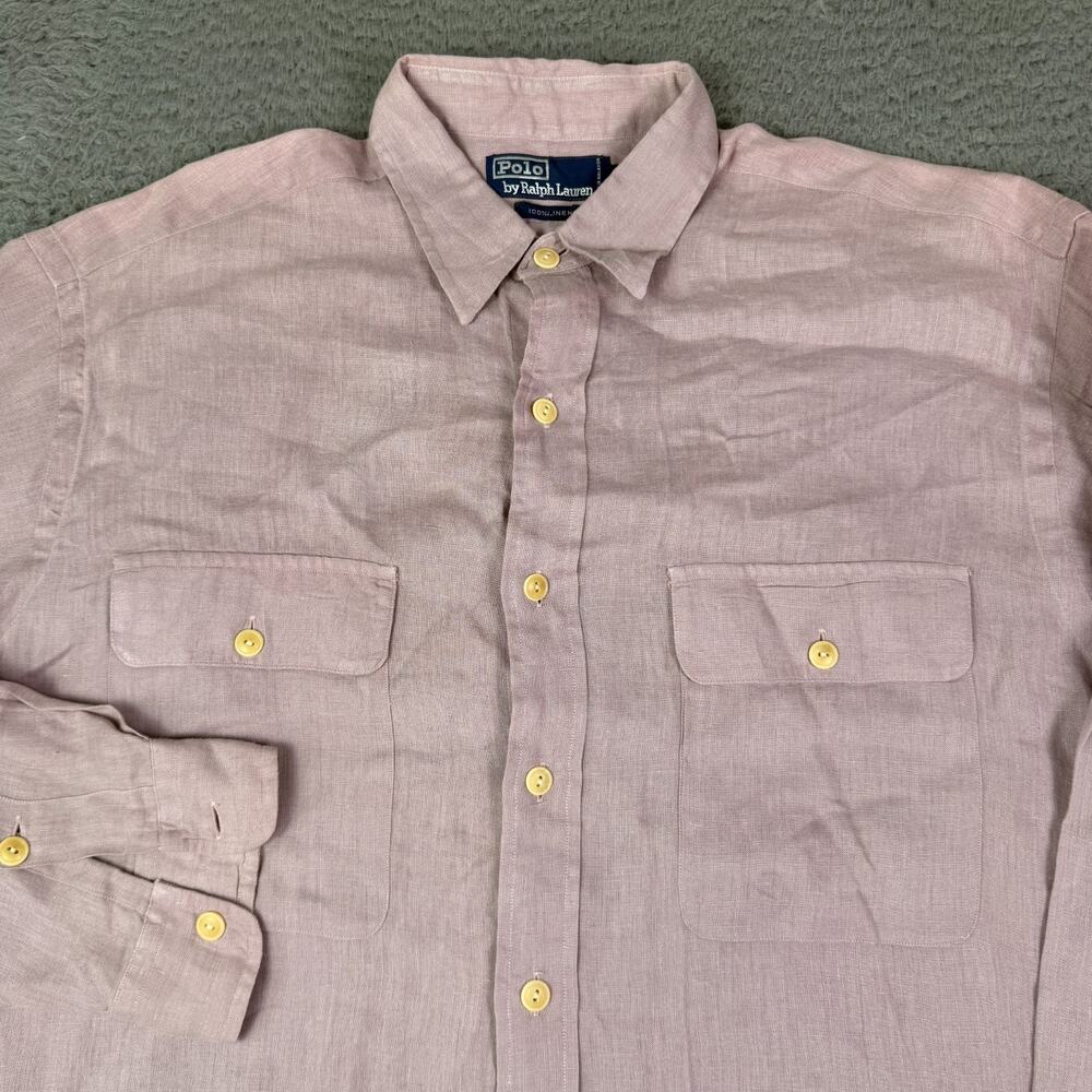 Polo Ralph Lauren Linen Shirt Mens M Light Purple Long Sleeve Summer Pockets